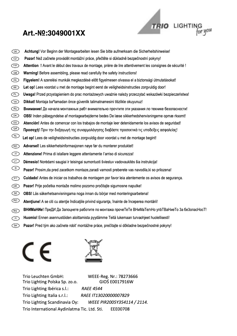 Página 1 del manual Manual de usuario Trio Lighting Dover