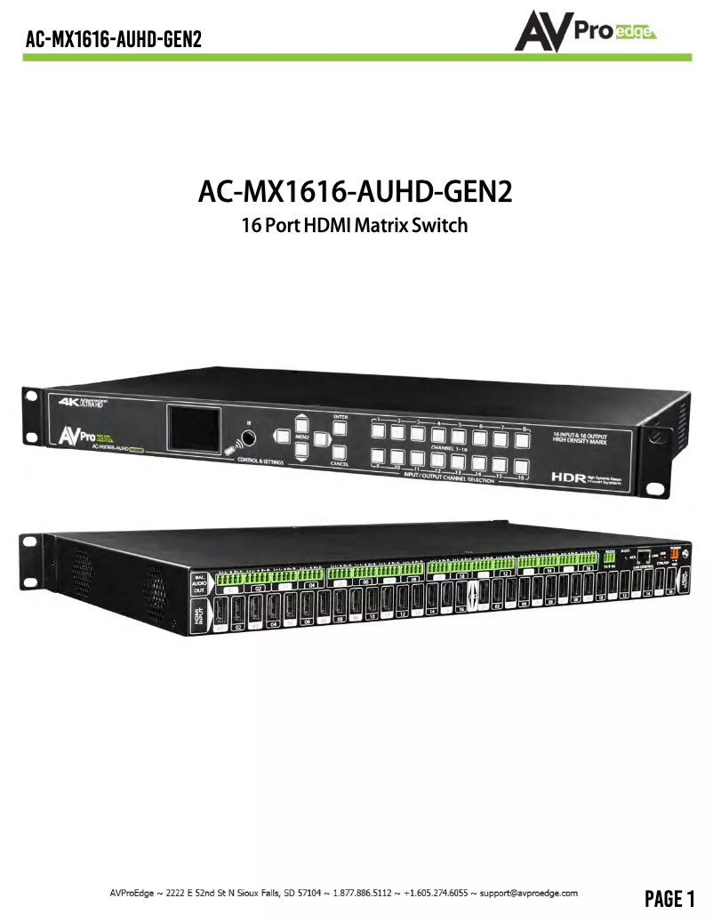 Página nº 1 - Manual de usuario AVPro Edge AC-MX-1616