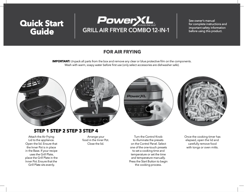 Página 1 del manual Guía de inicio rápido PowerXL Grill Air Fryer Combo 12-in-1 MFC-AF-6C