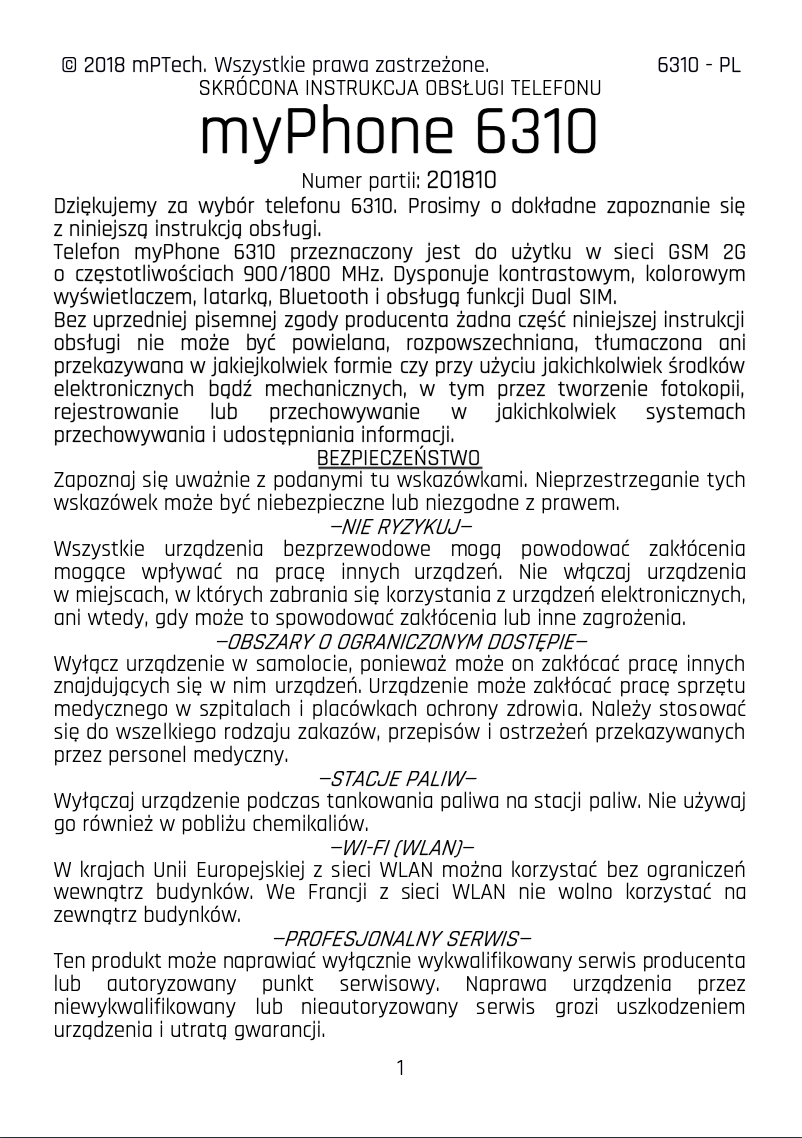 Página nº 1 - Manual de usuario myPhone 6310