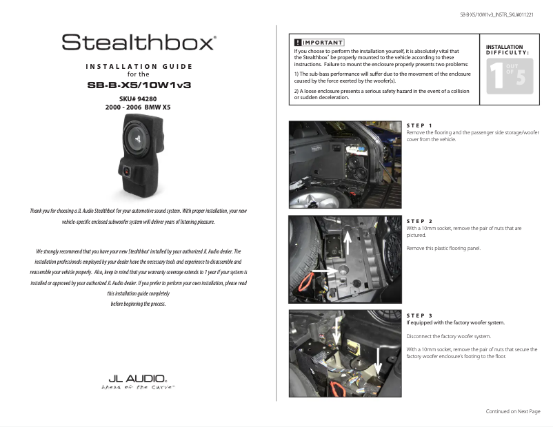 Imagen de la primera página del manual del dispositivo Stealthbox SB-B-X5/10W1v3