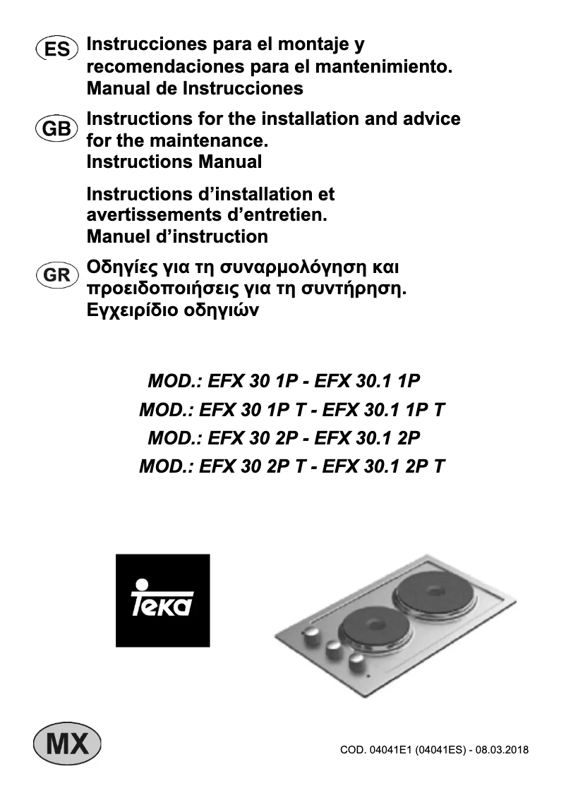 Imagen de la primera página del manual del dispositivo EFX 30.1 1P T