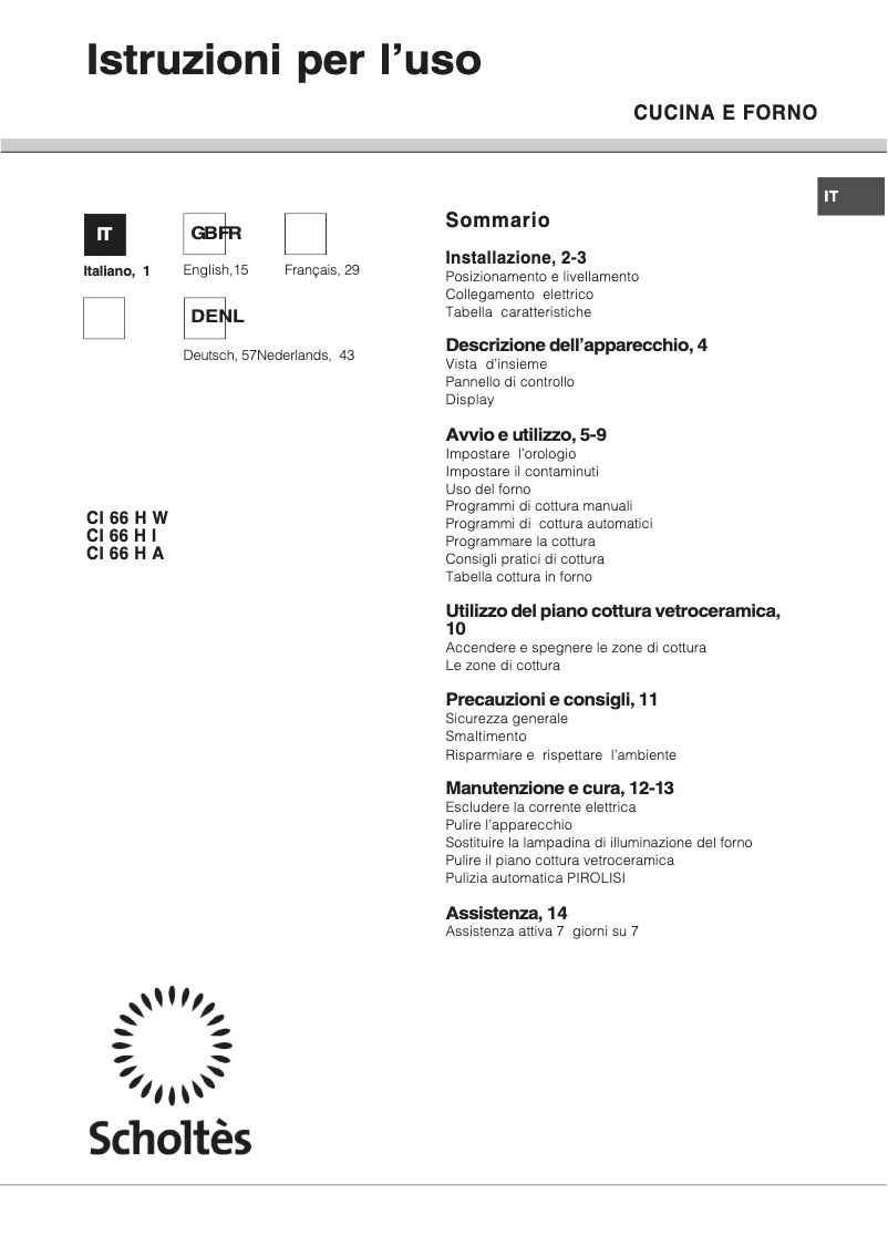 Página 1 del manual Manual de usuario Scholtès CI 66 HW
