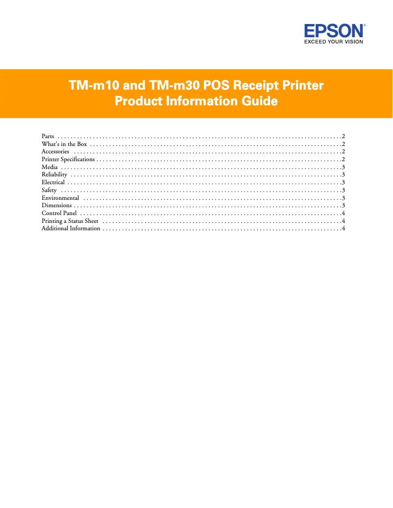 Página 1 del manual Ficha técnica Epson TM-m30
