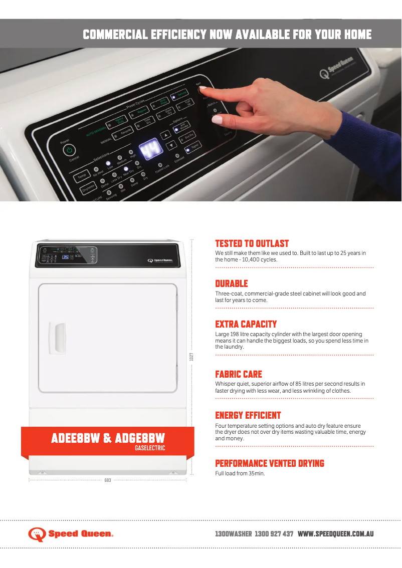 Página 1 del manual Ficha técnica Speed Queen ADGE8B