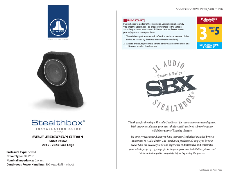 Imagen de la primera página del manual del dispositivo Stealthbox SB-F-EDG2G/10TW1