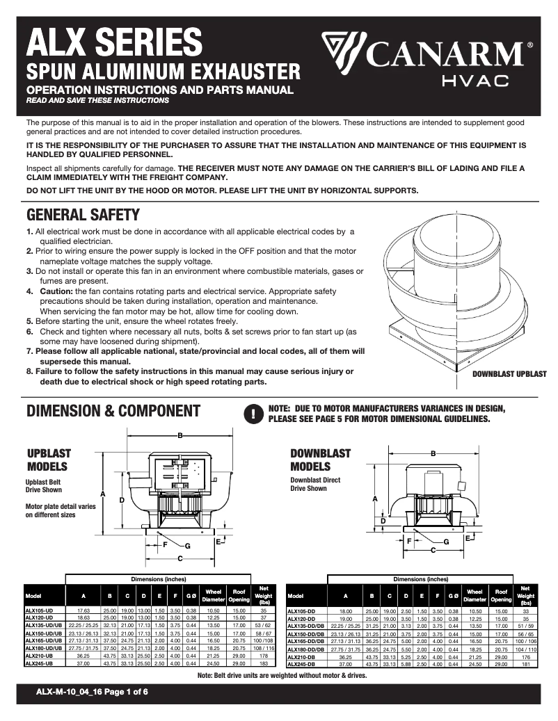 Página 1 del manual Manual de usuario Canarm ALX120-UD050EC