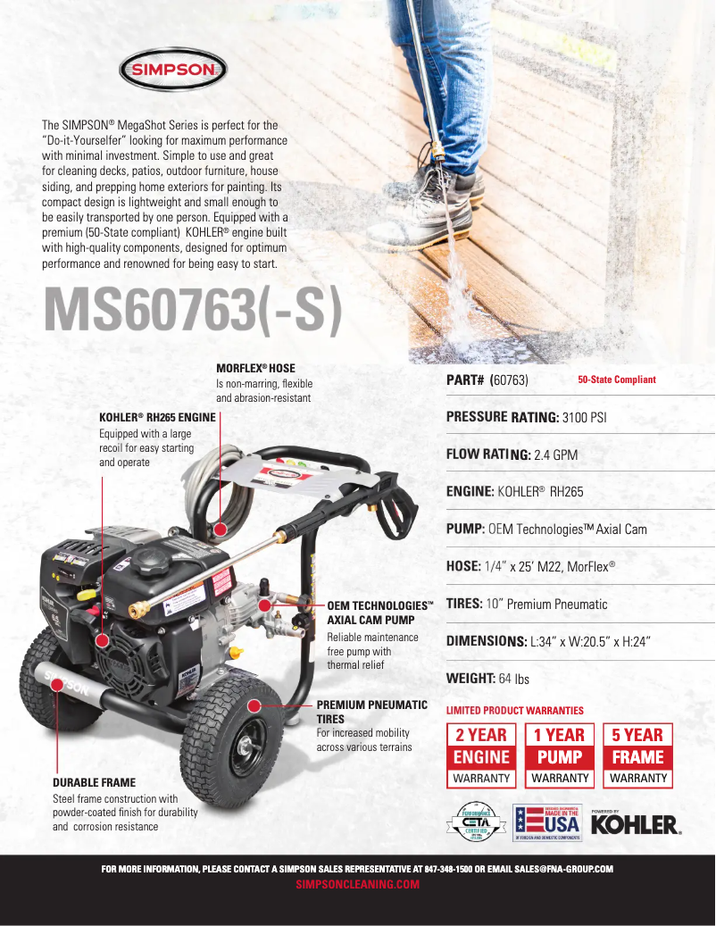 Página 1 del manual Ficha técnica Simpson Megashot MS60763-S