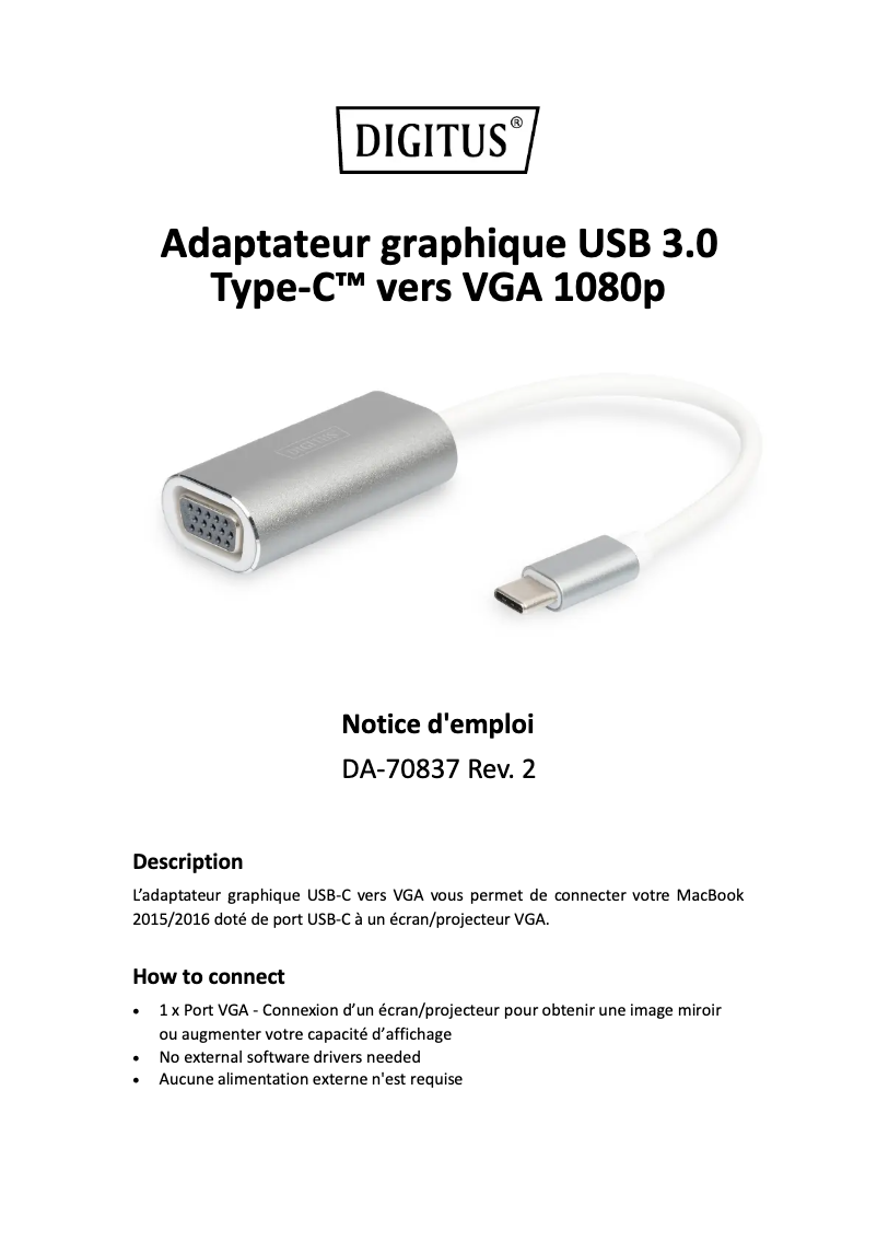 Imagen de la primera página del manual del dispositivo DA-70837