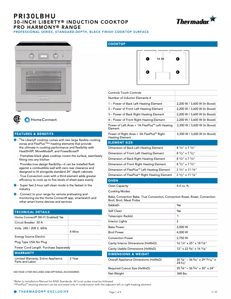 Página 1 del manual Ficha técnica Thermador PRI30LBHU