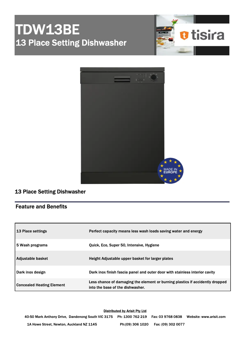 Imagen de la primera página del manual del dispositivo TDW13BE