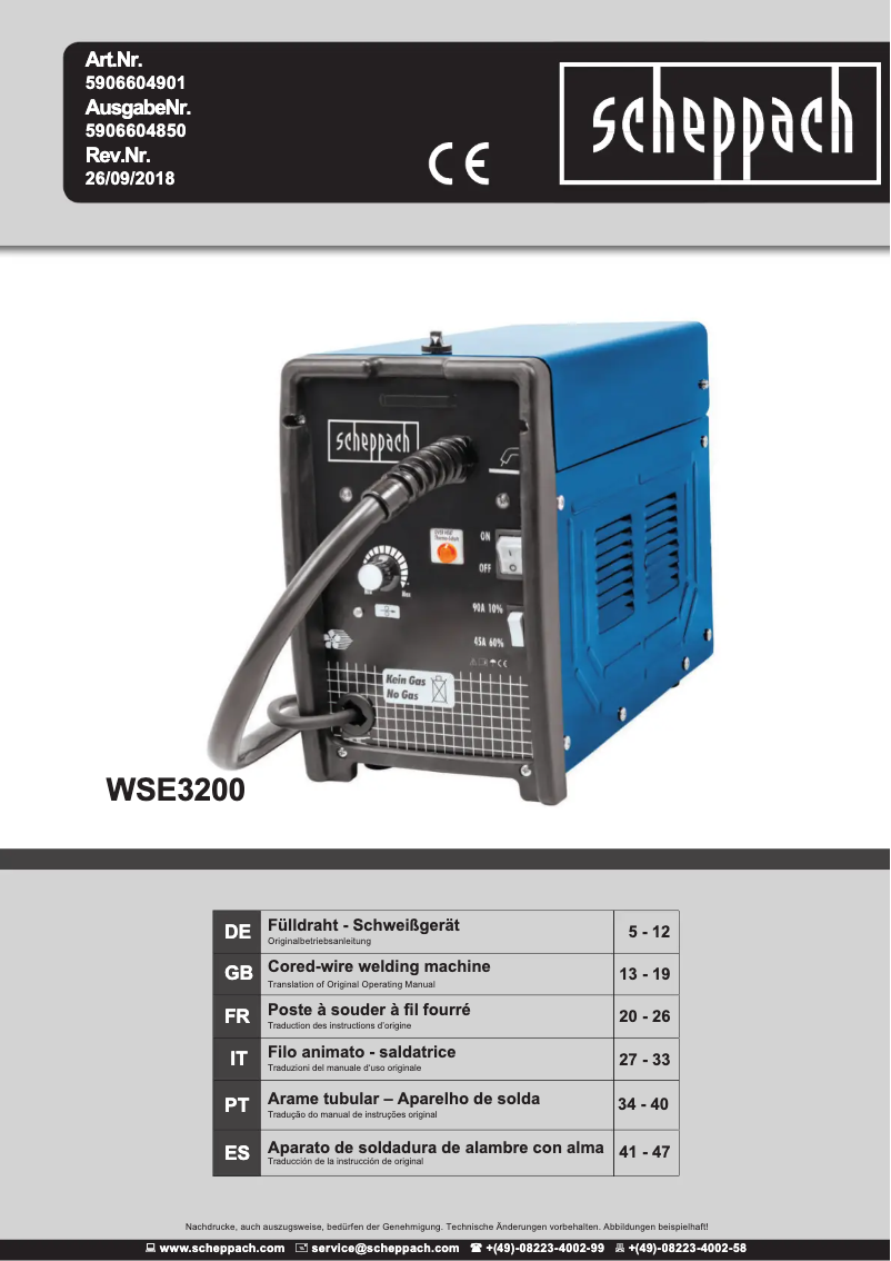 Página 1 del manual Manual de usuario Scheppach WSE3200