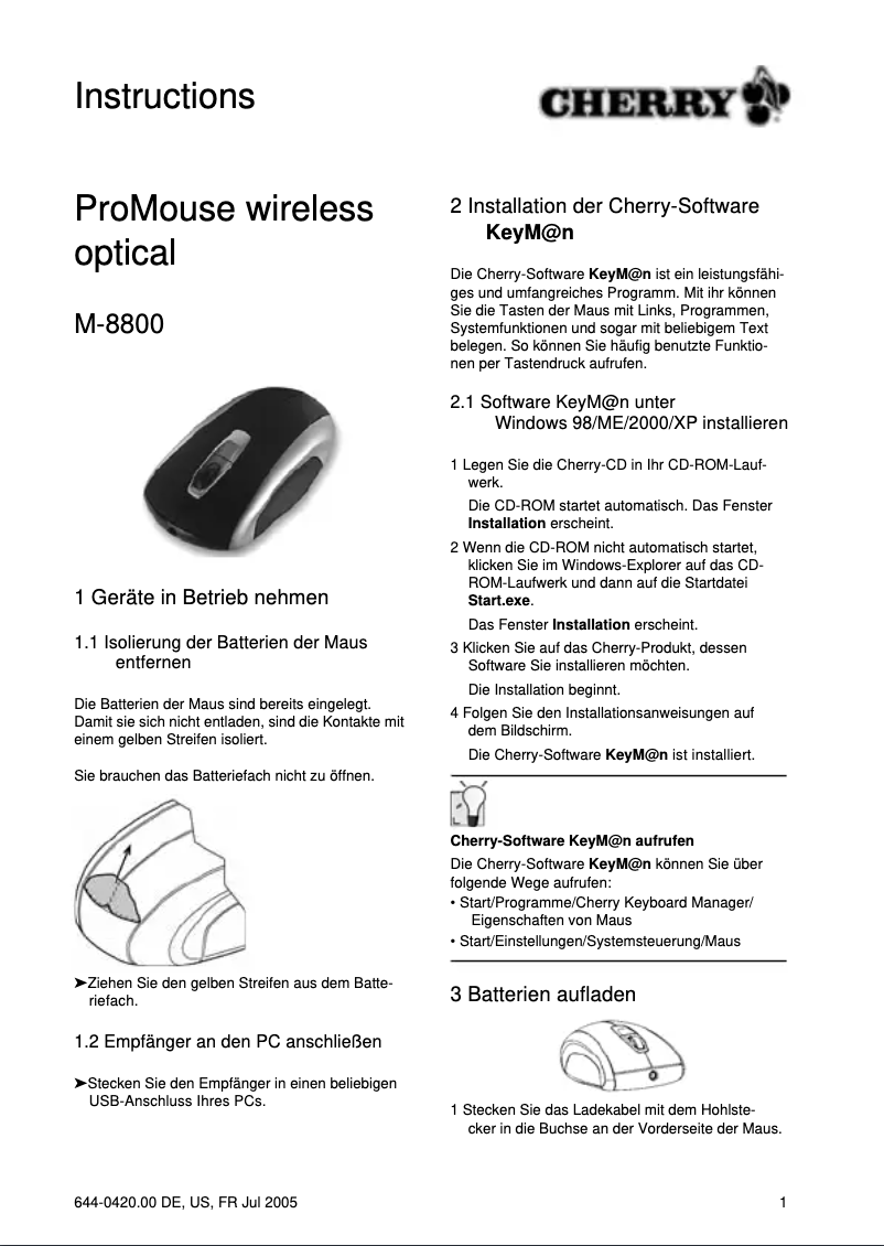 Página 1 del manual Manual de usuario Cherry ProMouse M-8800