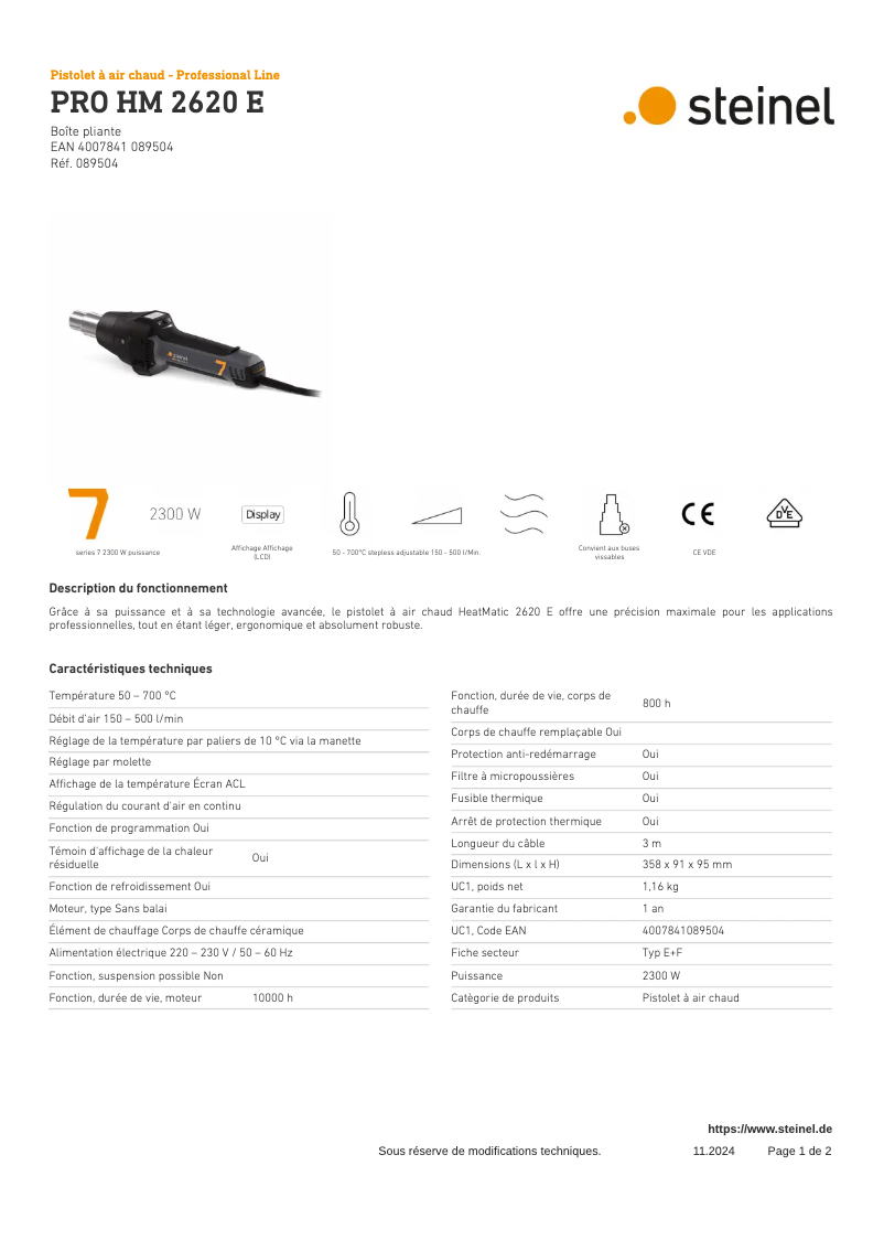 Página nº 1 - Ficha técnica Steinel PRO HM 2620 E