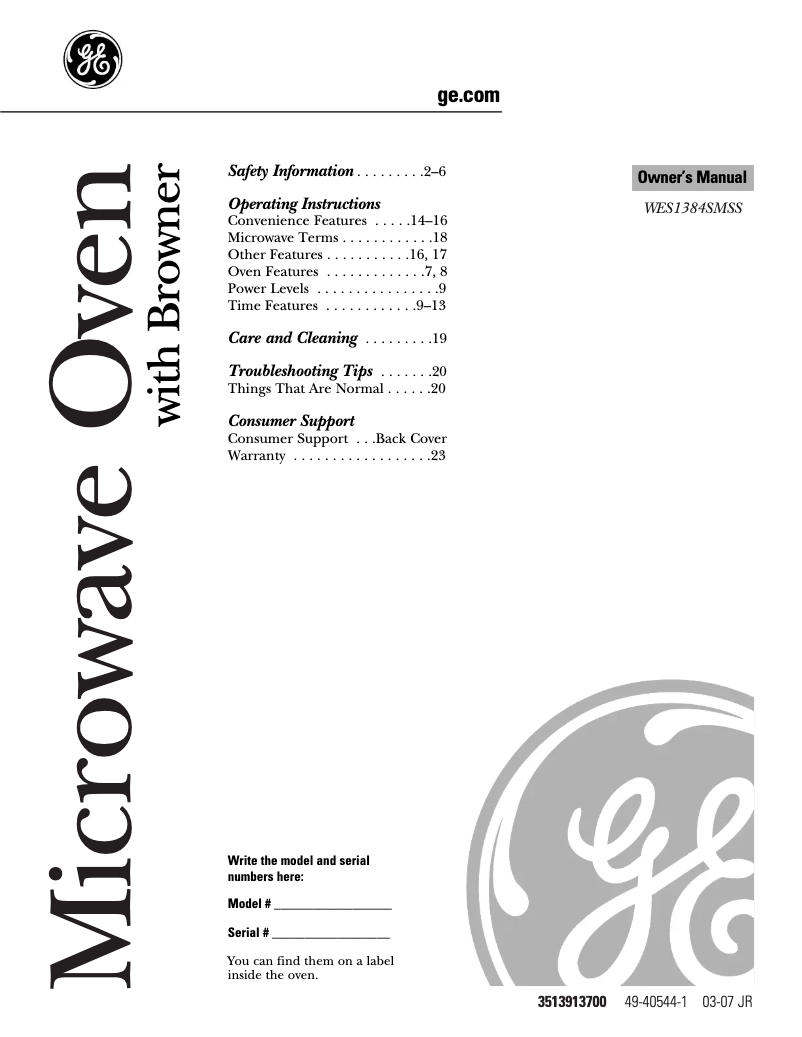 Página 1 del manual Manual de usuario GE WES1384SMSS