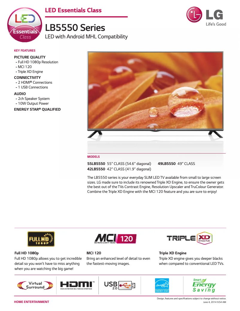 Imagen de la primera página del manual del dispositivo 55LB5550