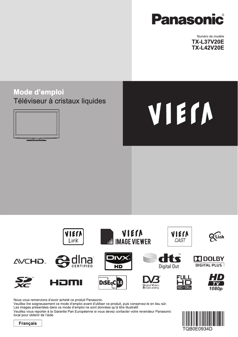 Imagen de la primera página del manual del dispositivo Viera TX-L37V20E