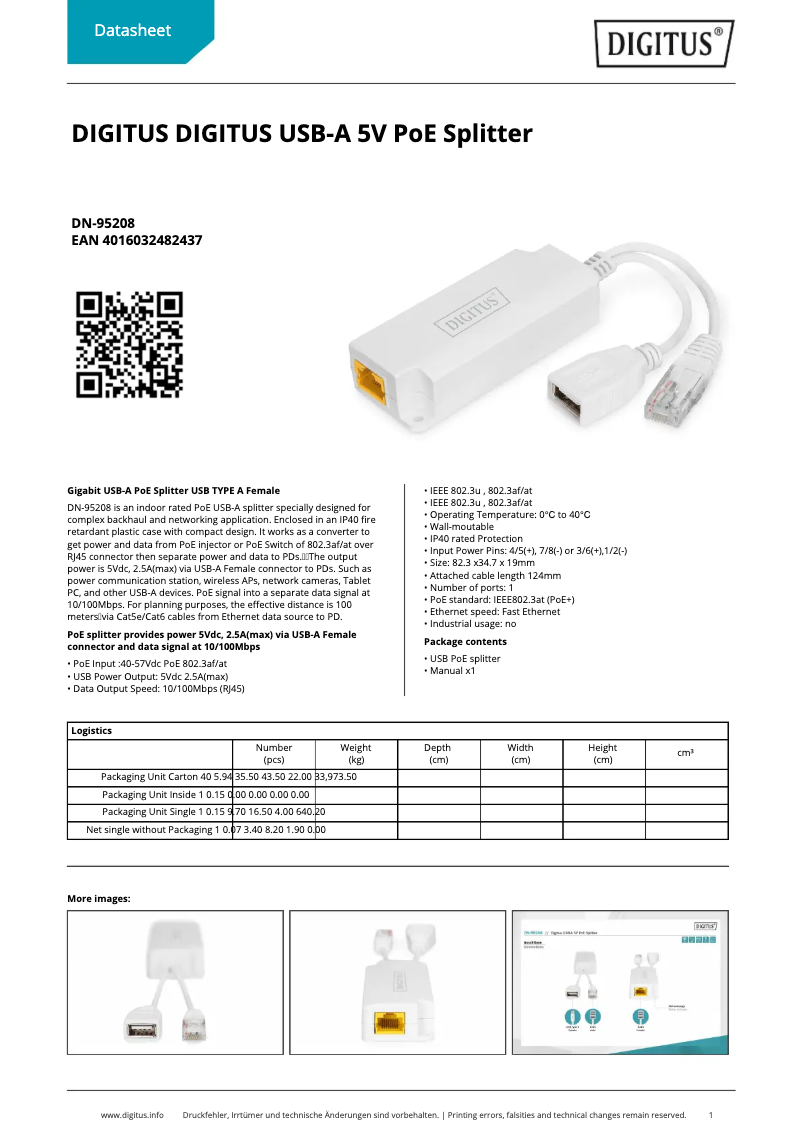 Página 1 del manual Ficha técnica Digitus DN-95208