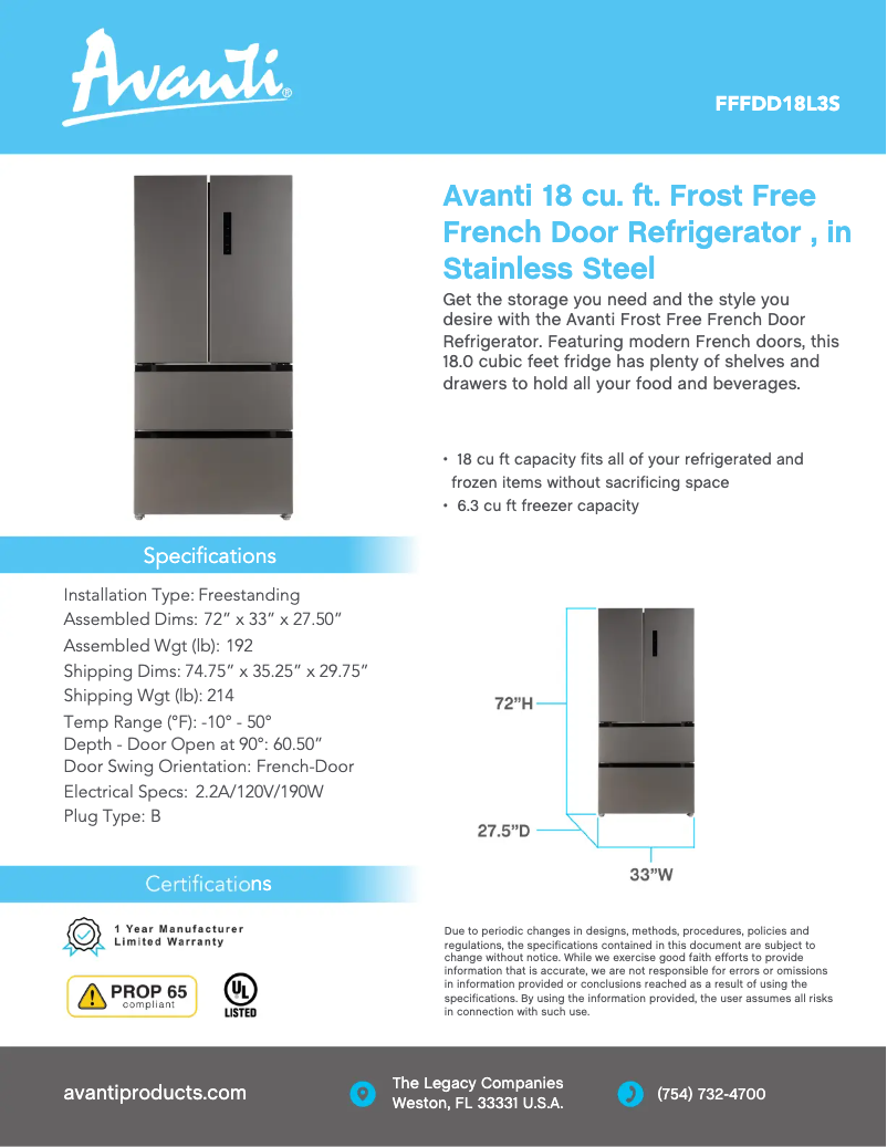 Imagen de la primera página del manual del dispositivo FFFDD18L3S