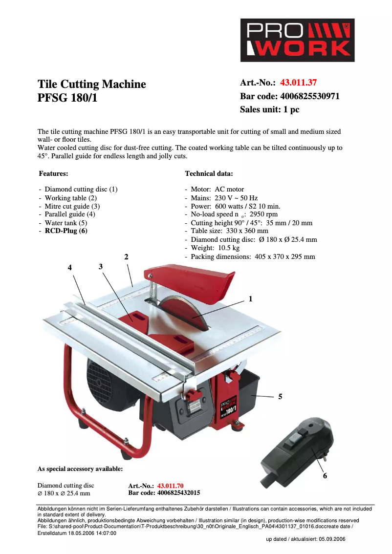 Página 1 del manual Manual de usuario Prowork PFSG 180/1