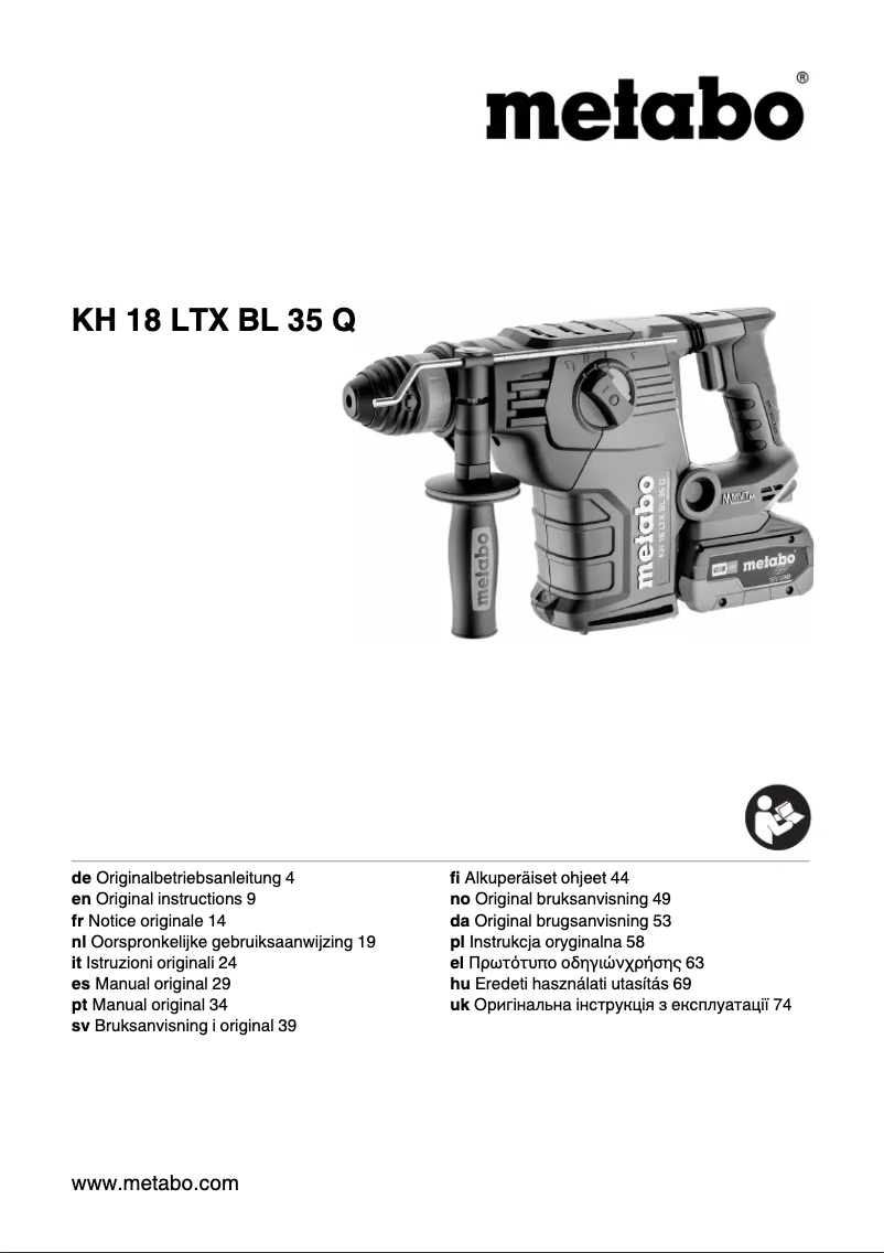 Página 1 del manual Manual de usuario Metabo KH 18 LTX BL 35 Q