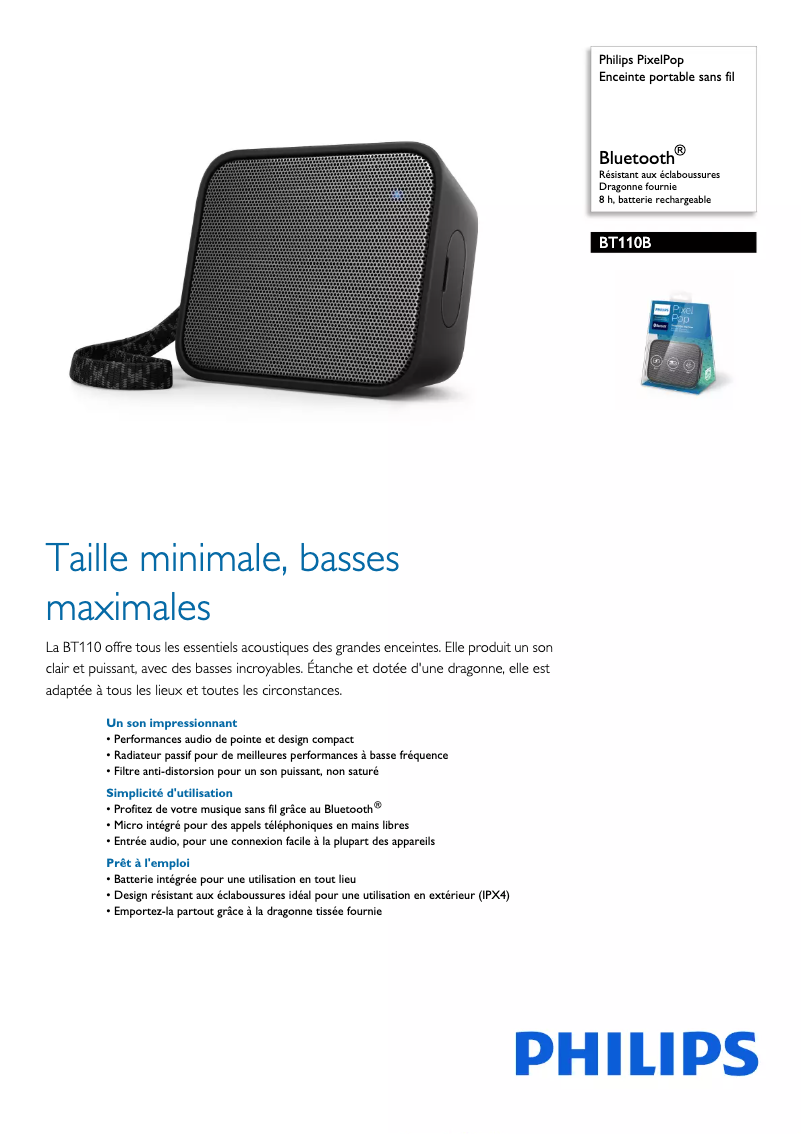 Página 1 del manual Ficha técnica Philips PixelPop BT110