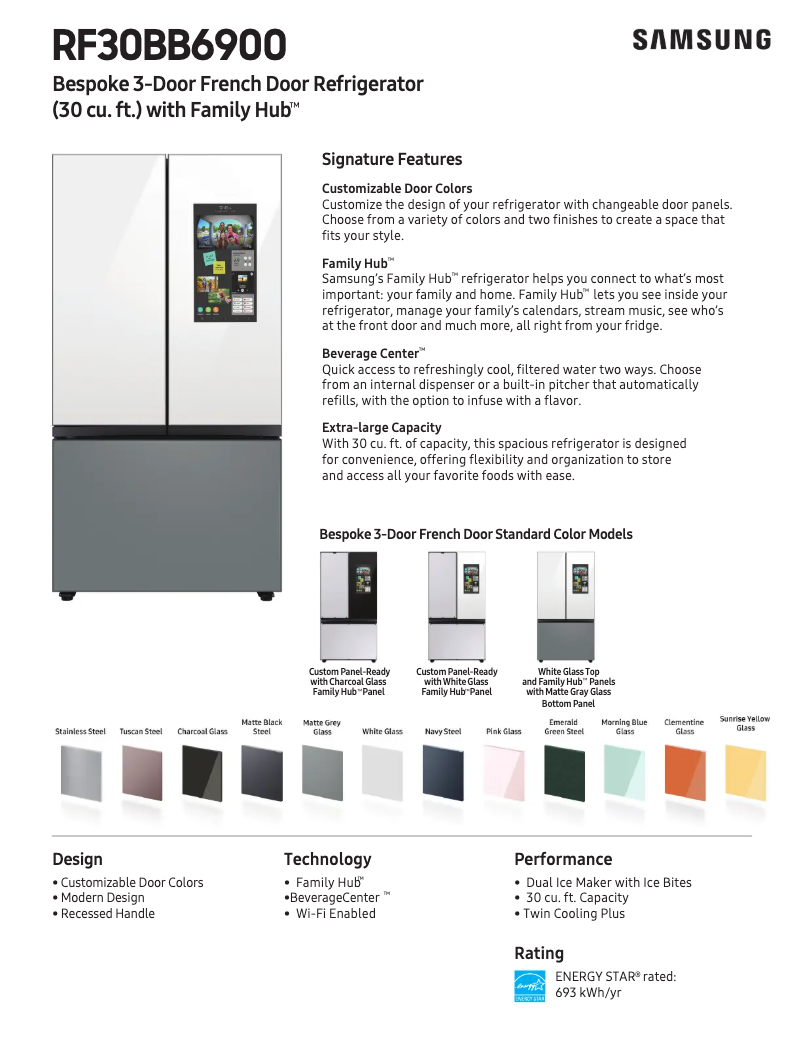 Página 1 del manual Ficha técnica Samsung RF30BB69006M