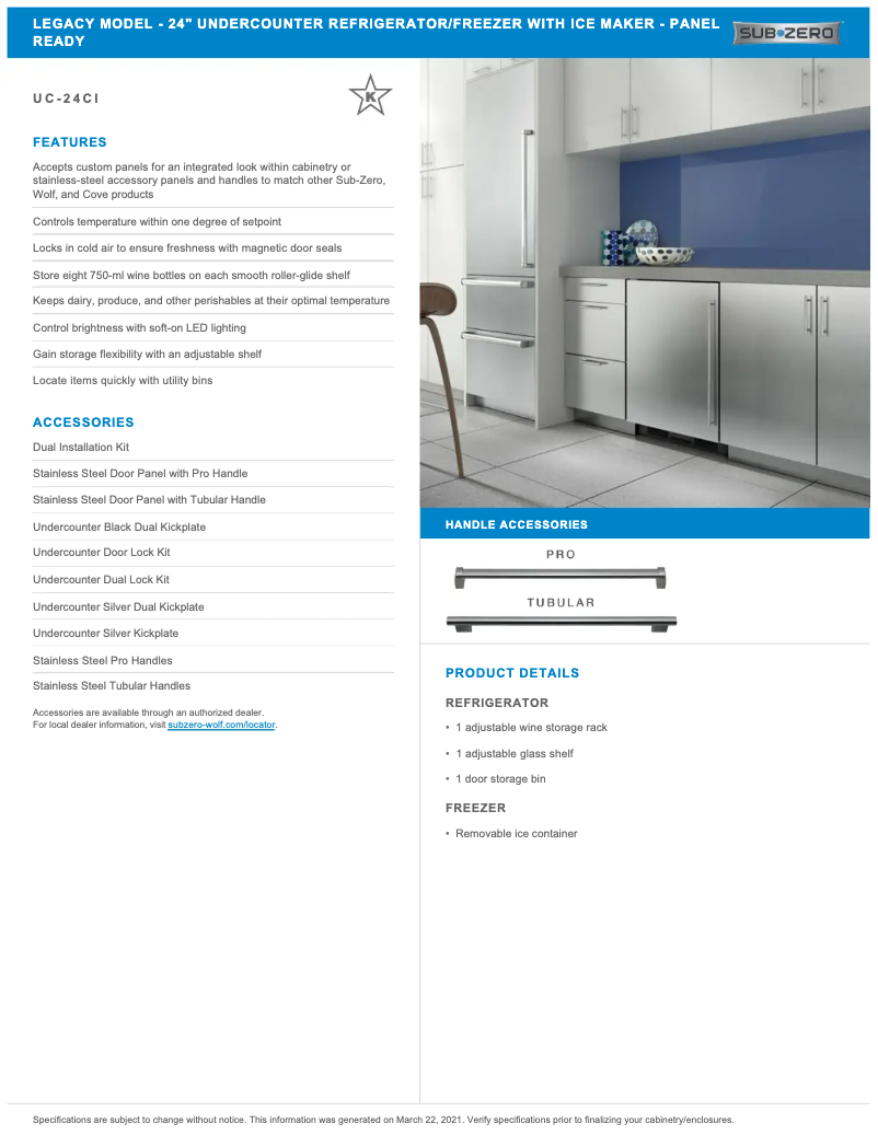 Página 1 del manual Manual de usuario Sub-Zero UC-24CI-RH