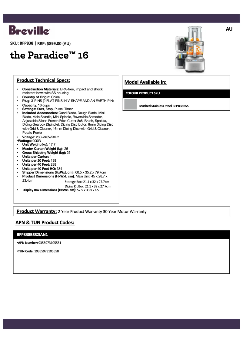 Imagen de la primera página del manual del dispositivo the Paradice 16 BFP838