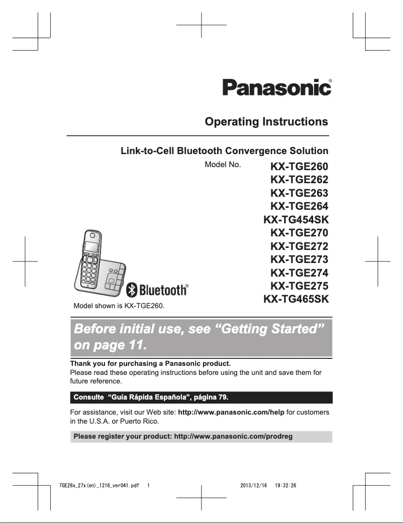 Página 1 del manual Manual de usuario Panasonic KX-TGE273