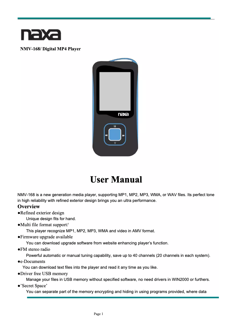 Imagen de la primera página del manual del dispositivo NMV-168