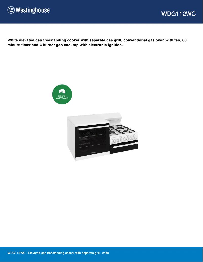 Página 1 del manual Ficha técnica Westinghouse WDG112WC