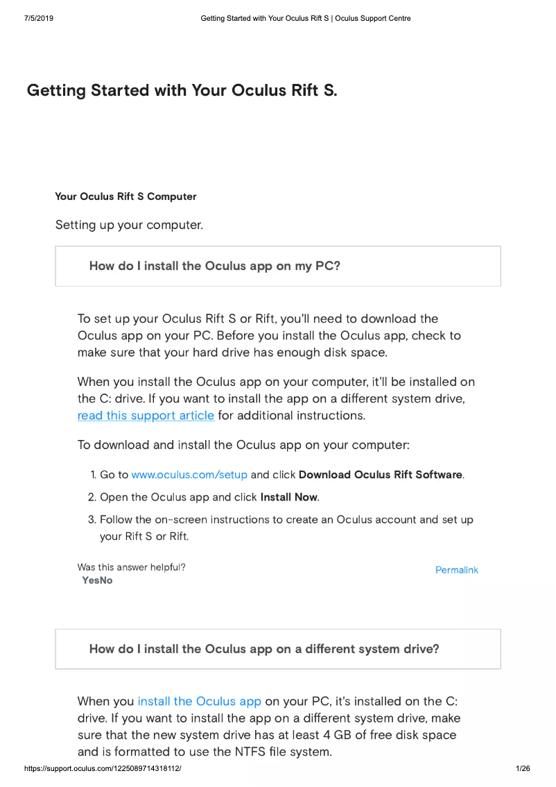 Imagen de la primera página del manual del dispositivo Rift S