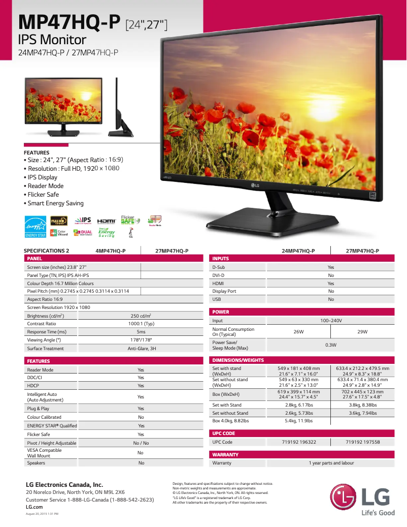 Imagen de la primera página del manual del dispositivo 27MP47HQ