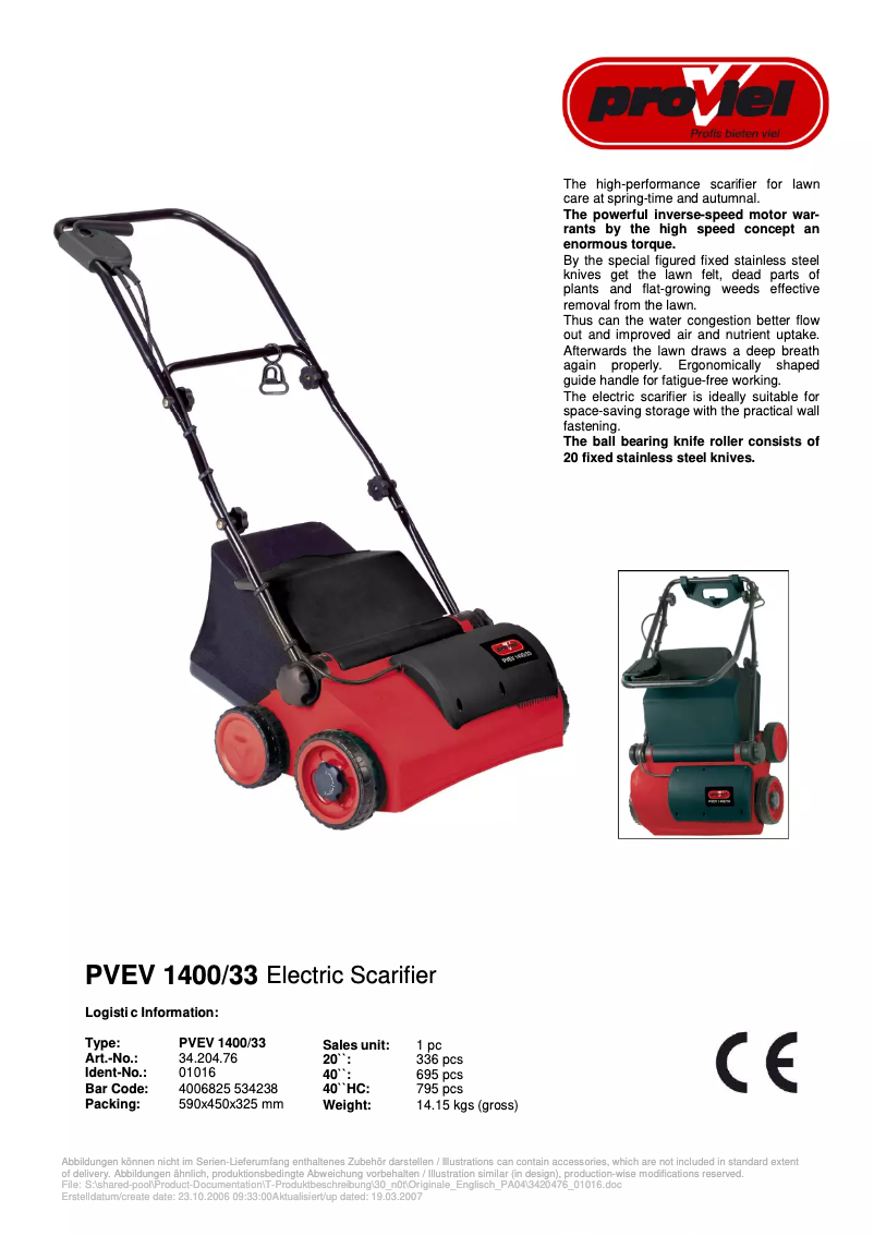 Imagen de la primera página del manual del dispositivo PVEV 1400/33