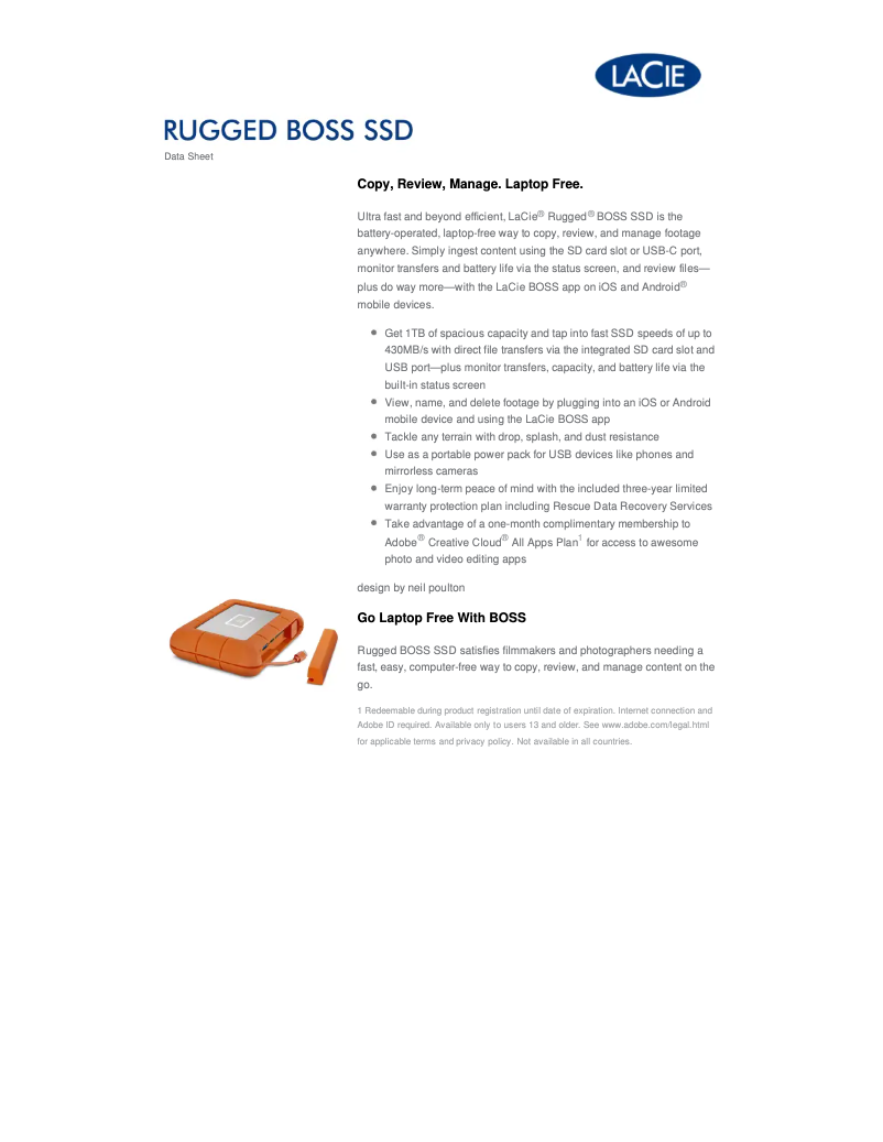Imagen de la primera página del manual del dispositivo Rugged BOSS SSD