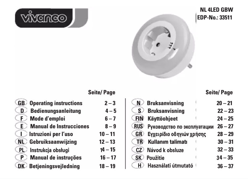 Página 1 del manual Manual de usuario Vivanco NL 4LED GBW
