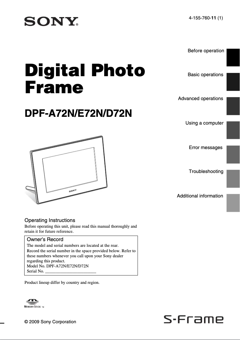 Imagen de la primera página del manual del dispositivo DPF-D72NW