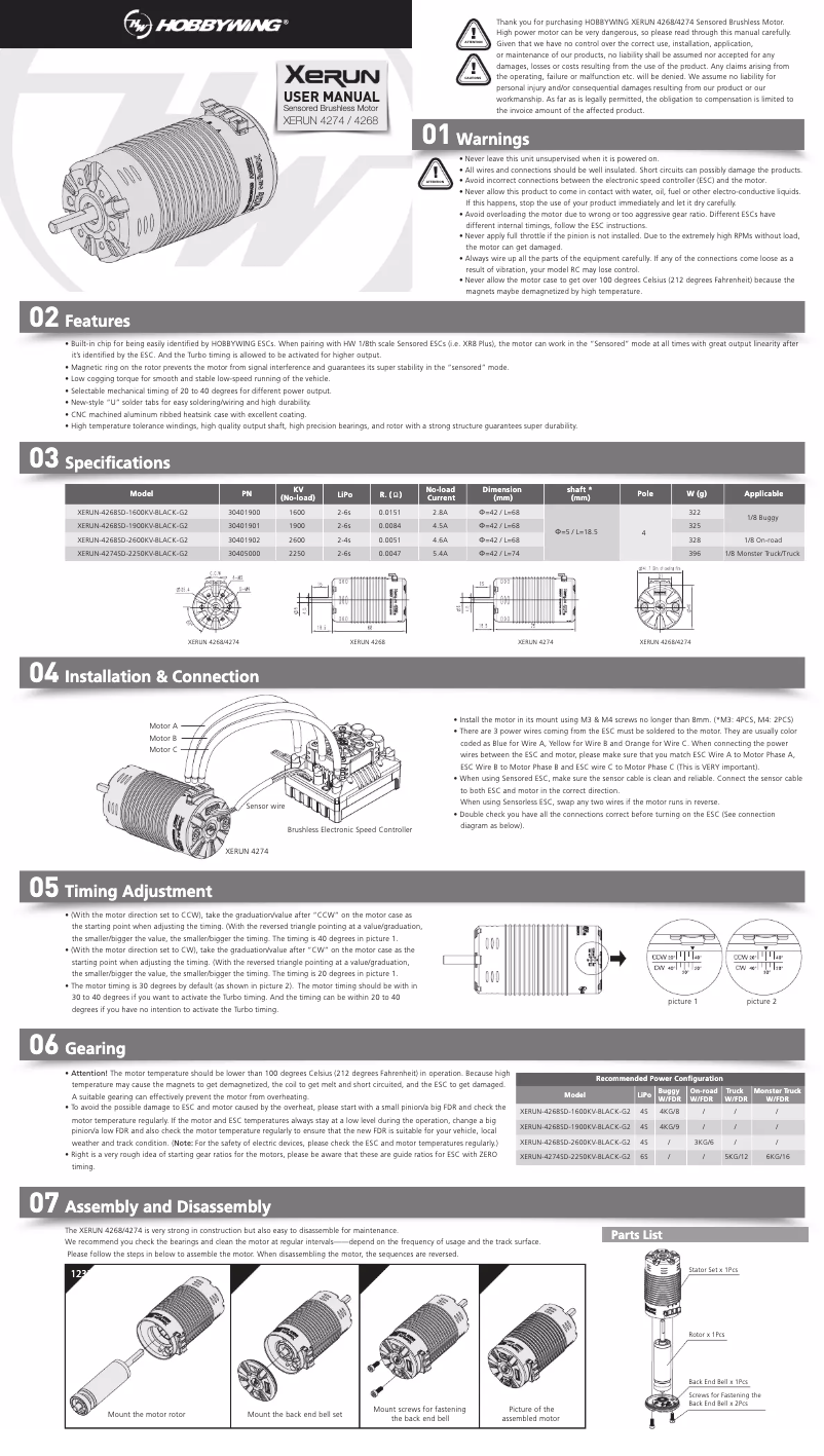Página nº 1 - Manual de usuario Hobbywing XeRun-4268SD-2600KV-G2