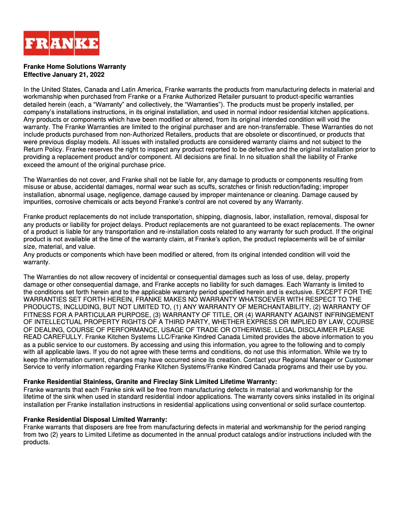 Página 1 del manual Manual de usuario Franke Ambient LB15220