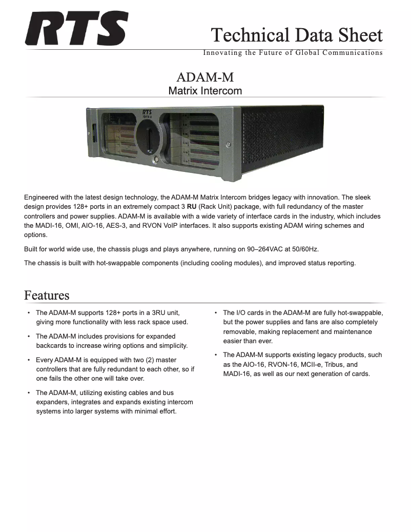 Página 1 del manual Ficha técnica RTS ADAM-M