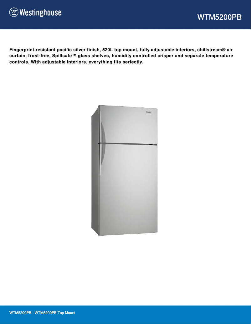 Página 1 del manual Ficha técnica Westinghouse WTM5200PB
