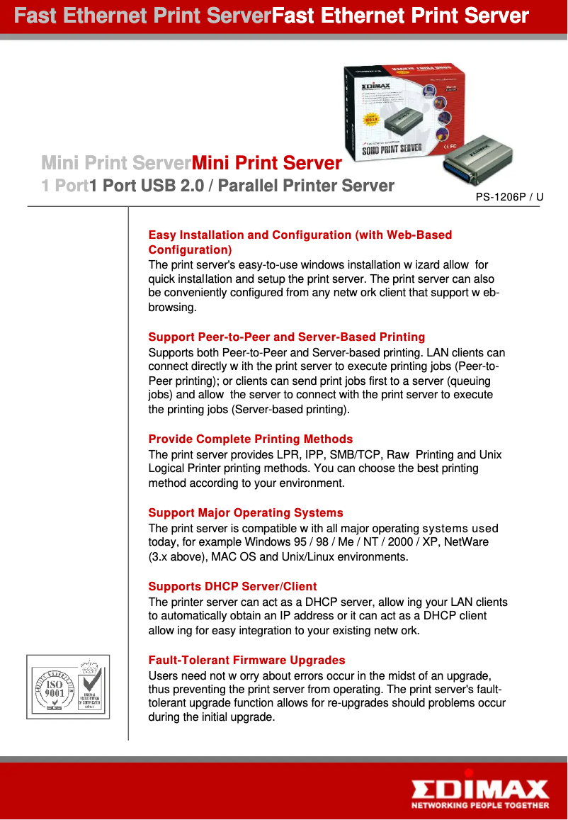 Imagen de la primera página del manual del dispositivo PS-1206U