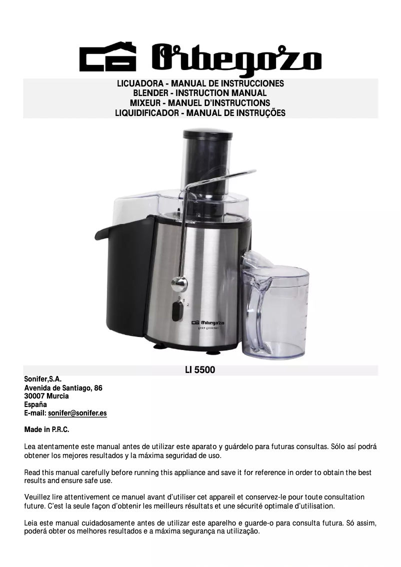 Imagen de la primera página del manual del dispositivo LI 5500