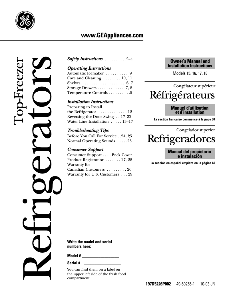 Imagen de la primera página del manual del dispositivo GTS16BBRRWW