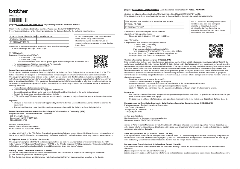 Imagen de la primera página del manual del dispositivo P-Touch PT-P900c