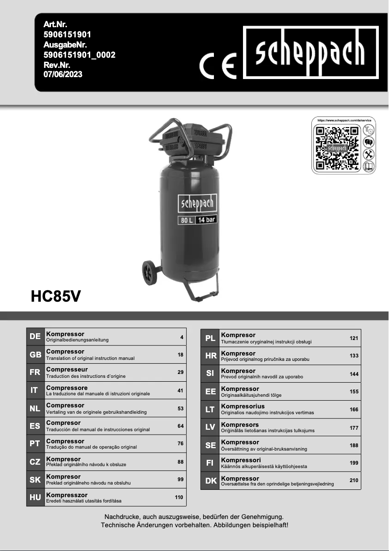 Página 1 del manual Manual de usuario Scheppach HC85V