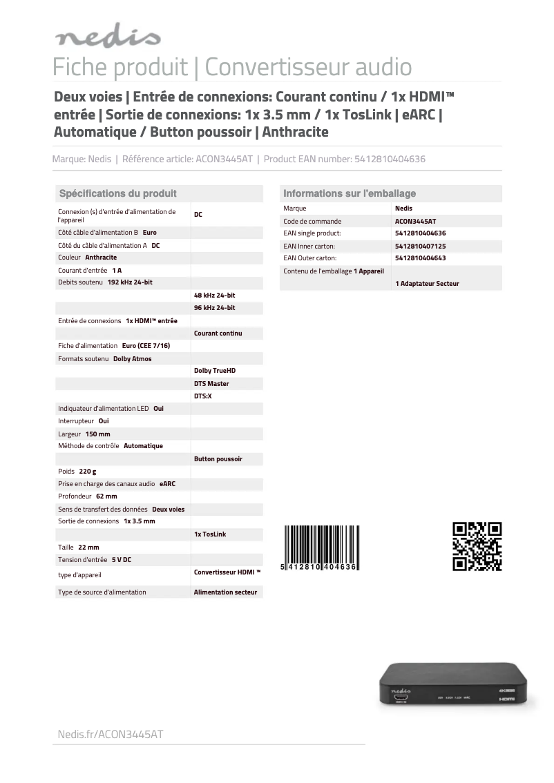 Imagen de la primera página del manual del dispositivo ACON3445AT