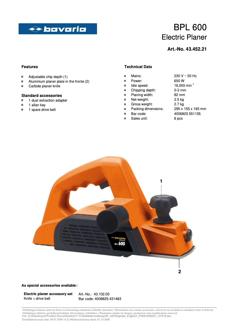 Página 1 del manual Manual de usuario Bavaria by Einhell BPL 600