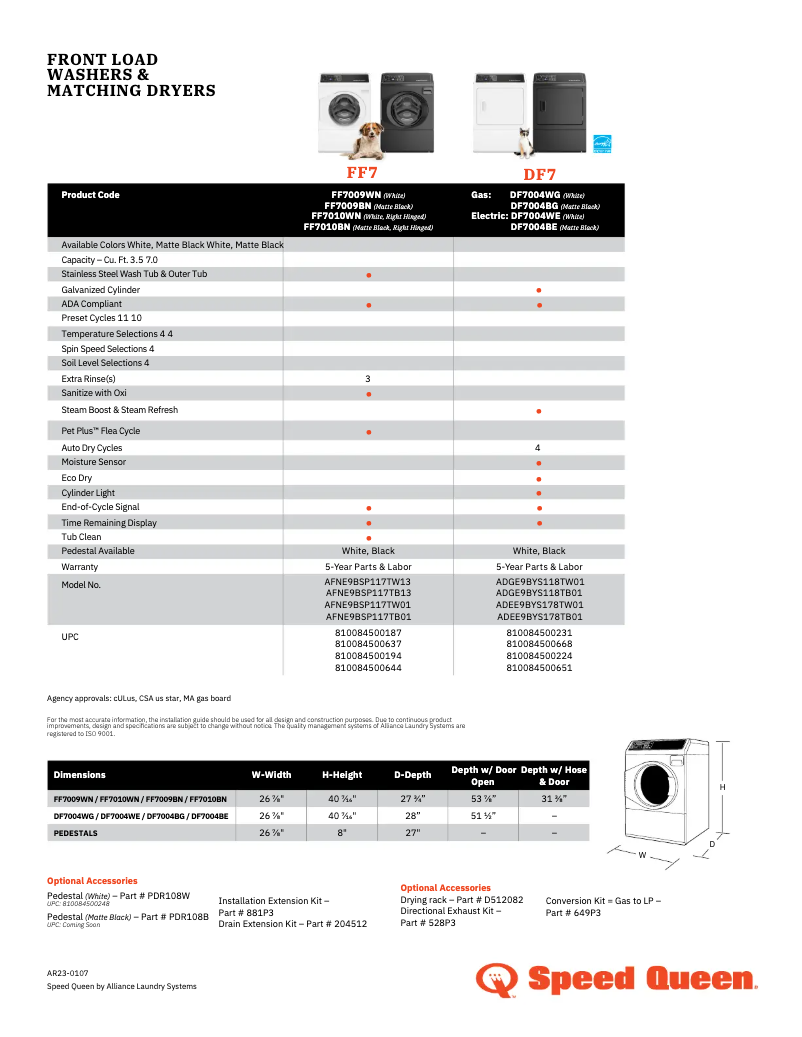 Página 1 del manual Ficha técnica Speed Queen FF7009BN